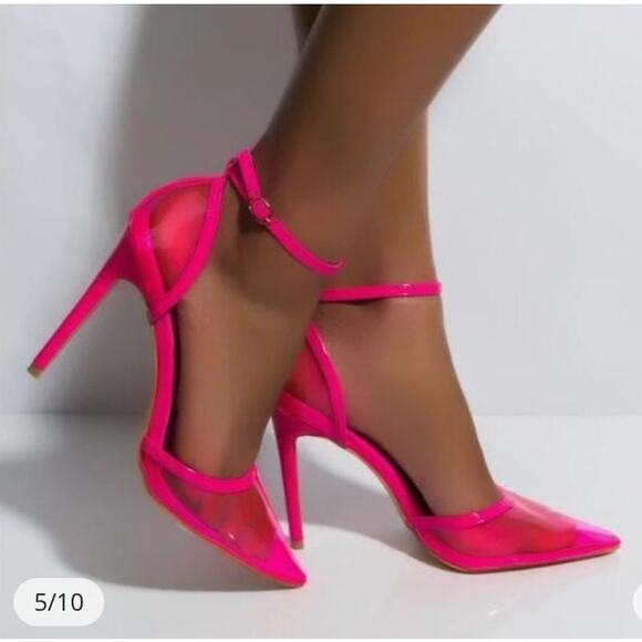 NEW Azalea Wang Crazy Hot Pink Clear Pointed Toe Heels 8.5 Flaw - Picture 8 of 8